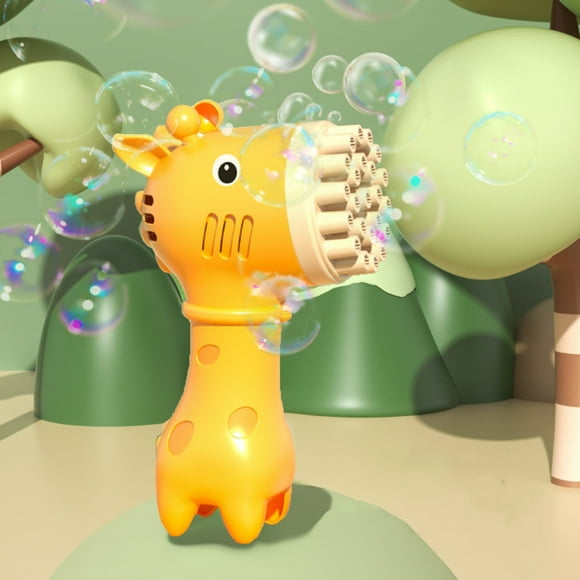 Juguetes para piscina, juguetes para bebés, juguetes para niños y niñas, máquina de burbujas con forma de jirafa de 23 agujeros, pistolas de aire con ventilador y solución de 50 ml, máquina de burbuja
