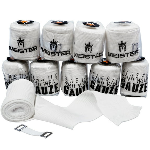 Meister Elastic Gauze Hand Wraps for Boxing & MMA - Mexican Style - White - 10 Pack