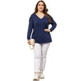 thumbnail image 3 of DARING DIVA Women's Plus V Neck Tulip Long Sleeve T-Shirt Casual Blouses 4X Navy Blue, 3 of 6