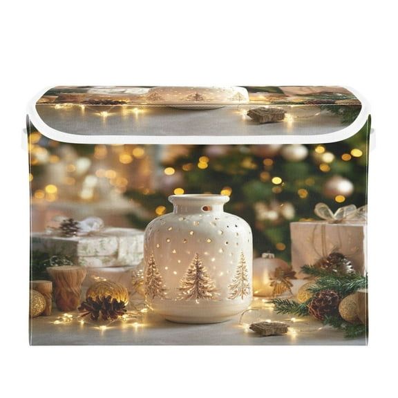 Storage Box With Lid 16.5x12.6x11.8In Foldable Stacked Household Storage Box White Christmas Ornaments