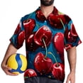 thumbnail image 4 of Cherry Men's Short Sleeve Beach Shirts, Casual Printed Poplin Button Down, Unisex Summer Hawaiian Shirt, 4 of 6