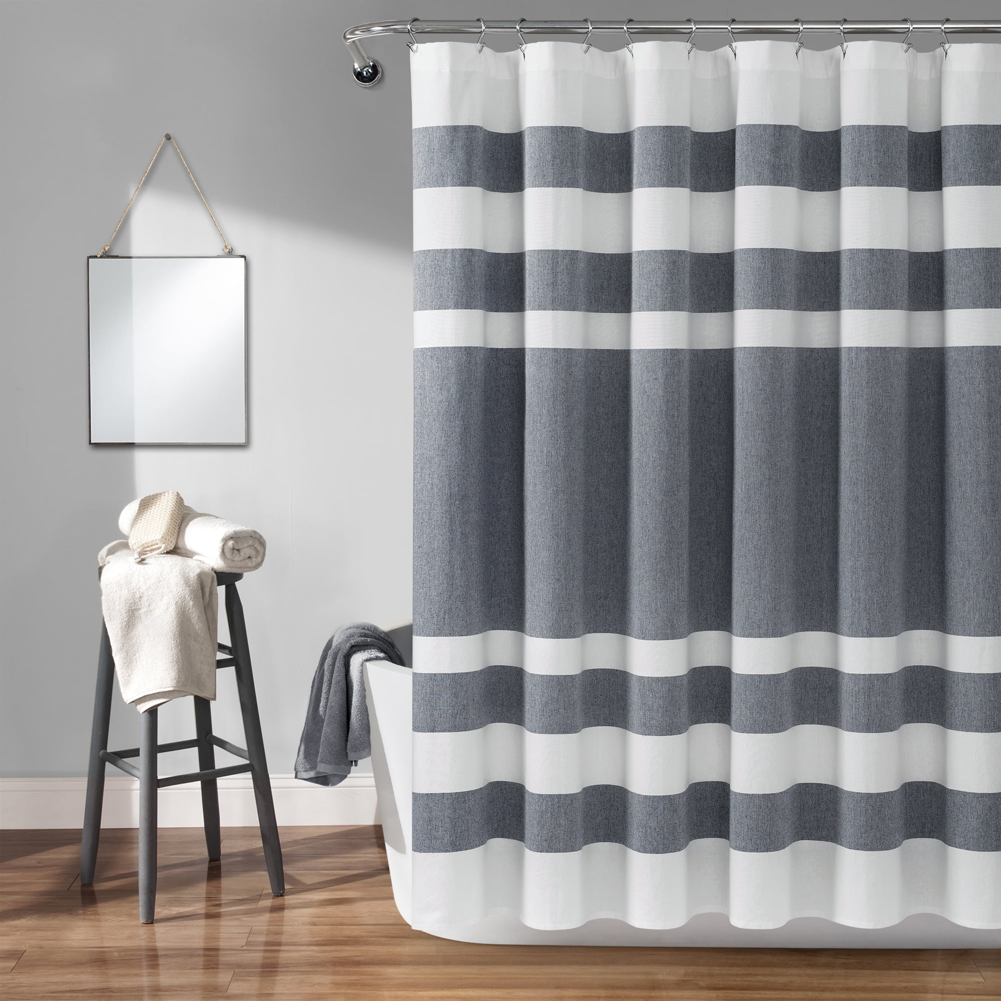 Lush Decor Cape Cod Stripe Yarn Dyed Cotton Shower Curtain, 72x72, Navy