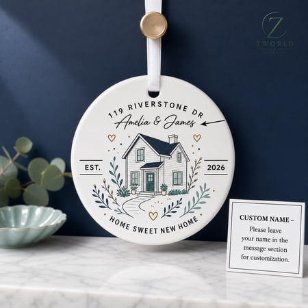 Home Ornament Personalized New Home Custom Address, Names and Year Keepsake for Couple