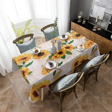 

Spring Summer Tablecloth Sunflowers Eucalyptus Floral Table Cover Washable Farmhouse Holiday Party Picnic Dining Table r