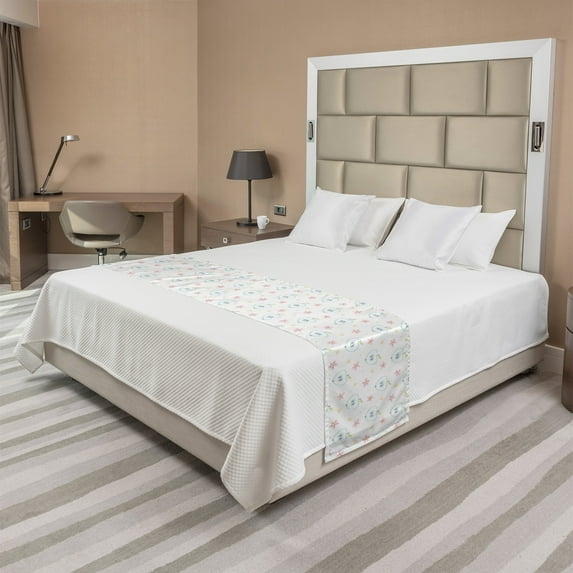 Floral Bed Runner, Repetitive Fresh Apples Flowers Soft Pastel Tones Print, Decorative Accent Bedding Scarf for Hotels Homes and Guestrooms, Queen, Pastel Green Rose, by Ambesonne