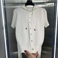 thumbnail image 4 of Camisa de manga corta con capucha y cordón de seda helada de color sólido, nueva, informal y de moda de verano, 4 of 4