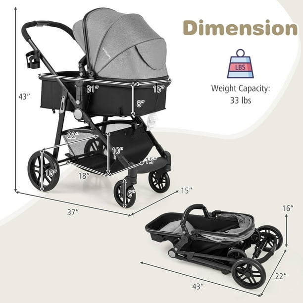 Babyjoy 2 in 1 Foldable Baby Stroller Kids Travel Newborn Infant