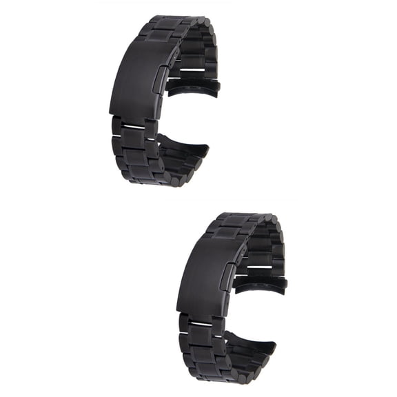 FENGGUIQU 22mm Black Stainless Steel Watch Band for Men, Replacement Strap, 2 Pieces Practical Accessory