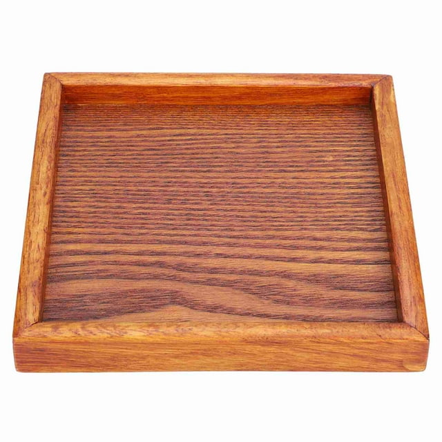 Bandeja cuadrada portátil pequeña de madera maciza para servir té, café, aperitivos y comidas (18 x 18 x 2)