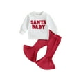 thumbnail image 2 of Elippeo Toddler Girl Fall Outfits 6M 12M 18M 24M 3Y 4Y Letter Print Crew Neck Sweatshirts Red Flare Pants 2Pcs Christmas Clothes Set, 2 of 10