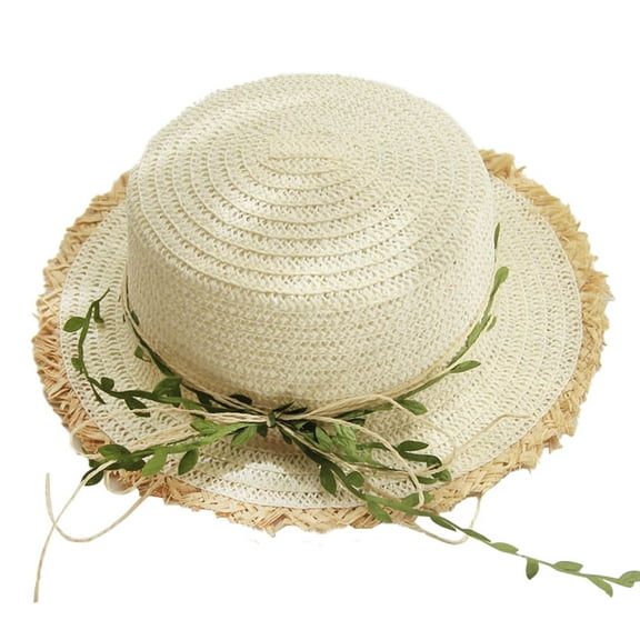 56-58cm hat circumference straw hat female rattan bow sun hat summer hat sunshade beach hat outdoor sun hat - Milky white