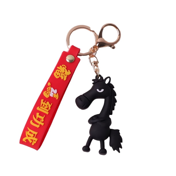 Llavero con colgante de caballo de dibujos animados en 3D, llavero con anilla de metal, accesorio multifuncional para regalo.