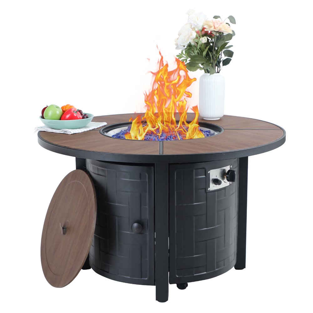 MF Studio 40 inch 50000BTU B Woodlook Metal Round Gas Fire Pit Table