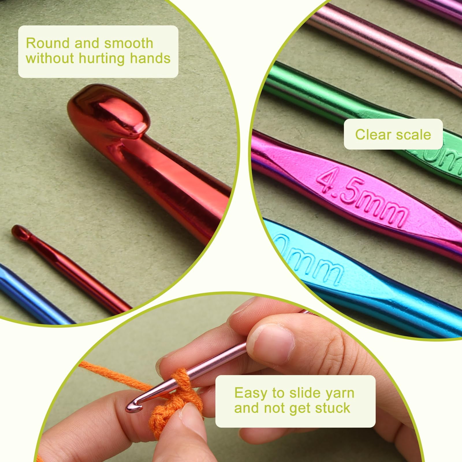 CAURHQSX Fenrry Crochet Hook Set Crochet Needle Kit Beginner Yarn Needles Green Case and Crochet Accessories for Knitting Craft