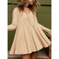 thumbnail image 2 of KelaJuan Women Mini Dress, Long Sleeve V Neck Solid Loose Swing Dress Fall Dress for Casual Daily, 2 of 6