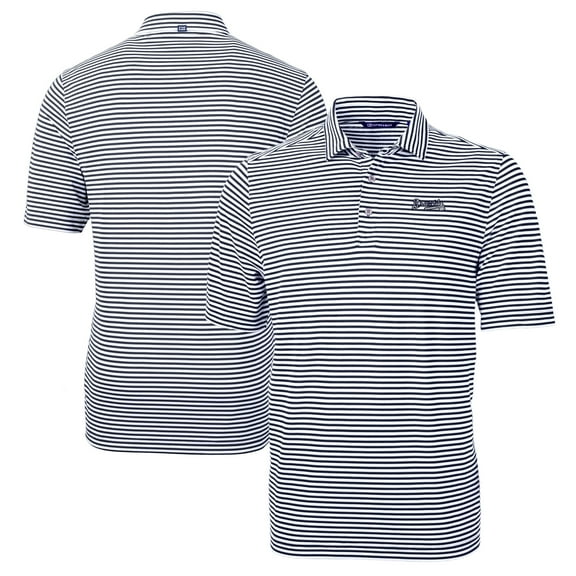 Men's Cutter & Buck Navy/White Atlanta Braves Big & Tall DryTec Virtue Eco Pique Stripe Recycled Polo