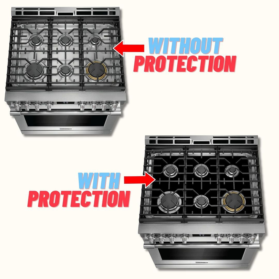 Premium Plus Stove Protectors for Frigidaire Gas Stove Model PCFG3080AF, Custom Cut, Easy to Clean Stove Liner, Made in the USA.