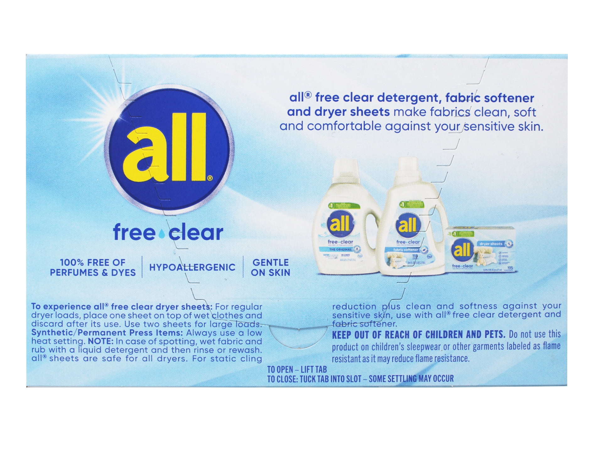 all Fabric Softener Dryer Sheets for Sensitive Skin, Free Clear, 195 Count - 6 Pack