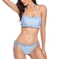 thumbnail image 4 of SWSMCLT Women's Brazilian Thong Bikini Swimsuit Side Tie Flounce String Cheeky Push Up Padded Swimwear Triangle Slimming Sexy Halter Ruffle 2 Piece Bathing Suit Blue 10-12, 4 of 5