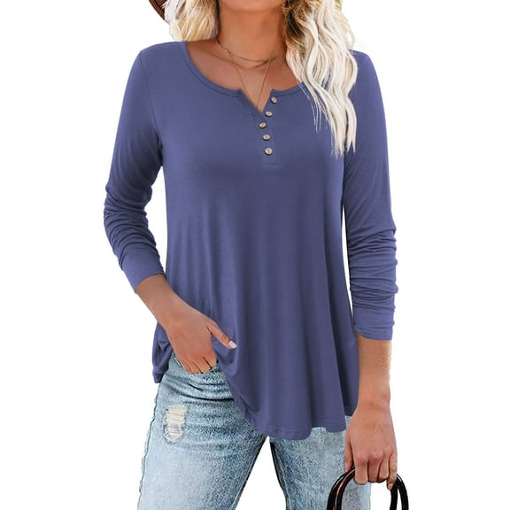 Traleubie Plus Size Tunic Tops Long Sleeve Casual Floral Printed Henley Shirts for Women M-4XL