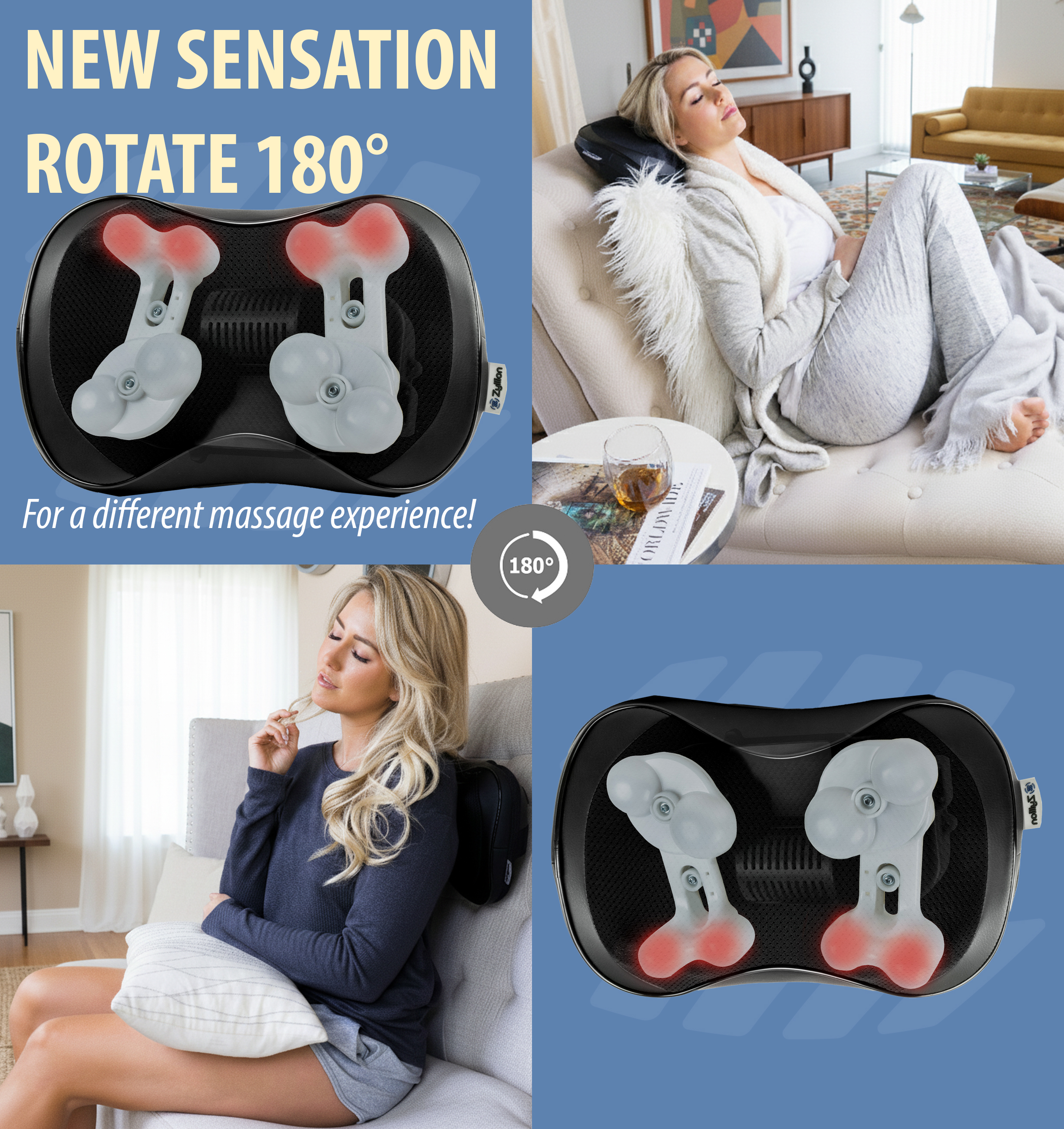 Zyllion Shiatsu Back & Neck Massager 3D Kneading 8-Node Massage Pillow with Heat for Muscle Pain, Black