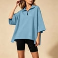 thumbnail image 5 of Guluxicc Women's Quarter Zip Sweatshirts Stand Collar 3/4 Sleeve Casual Loose Pullover Sweatshirts for Everyday Spring Fall Tops, 5 of 7