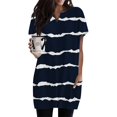 thumbnail image 2 of Duoif Women's Casual V Neck Short Sleeve Dress Loose Fit T Shirt Dress with Pockets Dark Blue L, 2 of 9