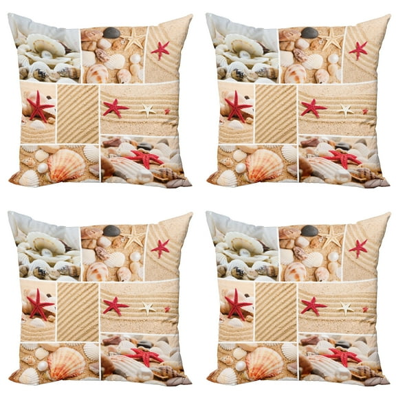 Ambesonne Tropical Throw Pillow Cover 4 Pack, Seashells Starfishes, 24", Multicolor
