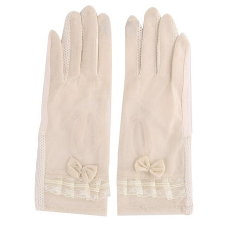 Lady Summer Lace Bowknot Decor Anti Slip Ride Car Sunscreen Thin Gloves