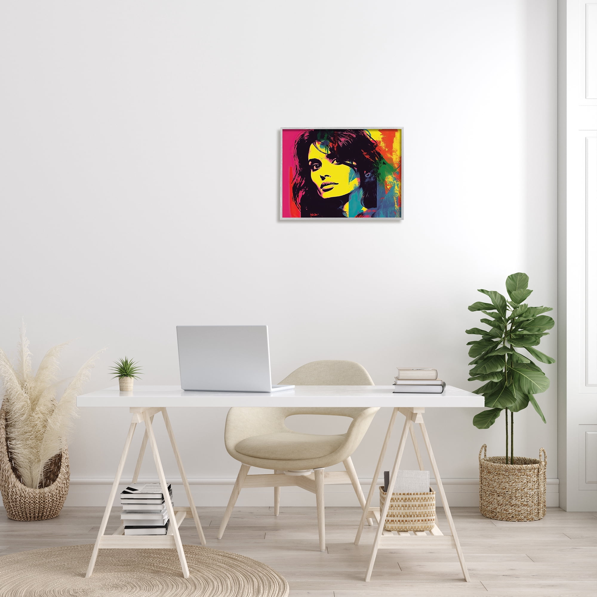 Stupell Industries Penelope Cruz Portrait Abstract Painting Gray Framed Art Print Wall Art, 20 x 16