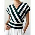 thumbnail image 4 of Women Tops Cap Sleeve Dressy Casual V Neck Stripe Shirts Summer Business Work Blouses Outfits Dark Green XL, 4 of 9