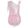 thumbnail image 3 of Sholeno Girls Sleeveless Tassel Latin Dance Dress Fish Scale Metallic Bodysuit Sequin Fringe Skirted Leotard Pink 10, 3 of 4