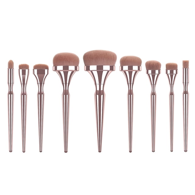 Miangastore 9pcs Gyro Design Makeup Brushes Kit Electroplating Plastic Handle Nylon Bristles Cosmetics Powder Blush Brush (T-09-022)