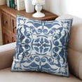 thumbnail image 4 of Boho Ethnic Floral Blue and White Vintage Throw Pillow Covers 16"x16", Set Of 2, Linen Study Sofa Cushion Cover Indoor Living Room Home Decor, 4 of 7