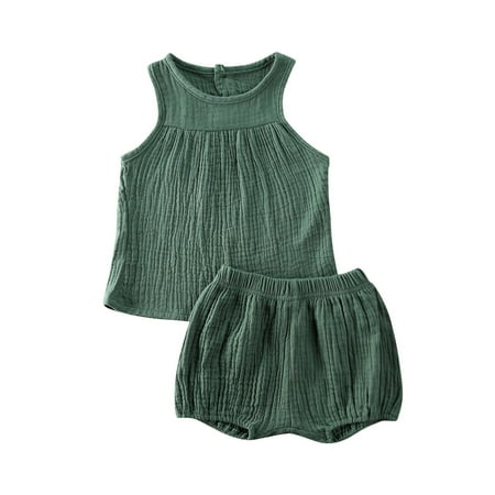 

ZIYIXIN Newborn Infant Baby Boys Girls Outfits Ribbed Knitted T-Shirt Top + Shorts 2Pcs Summer Clothes Green 3-4 Years
