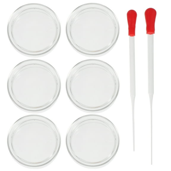 6pcs Glass Petri Dishes with Lids with 2pcs Droppers for Laboratory