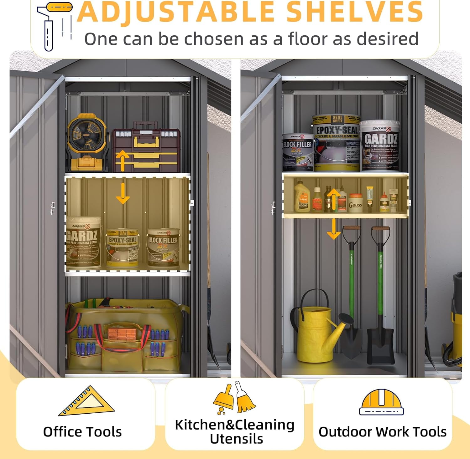 YODOLLA Outdoor Storage Cabinet with Shelves and Lean to Open-Sided Firewood Racks, Metal Storage Shed Organizer for Garden & Patio in Gray