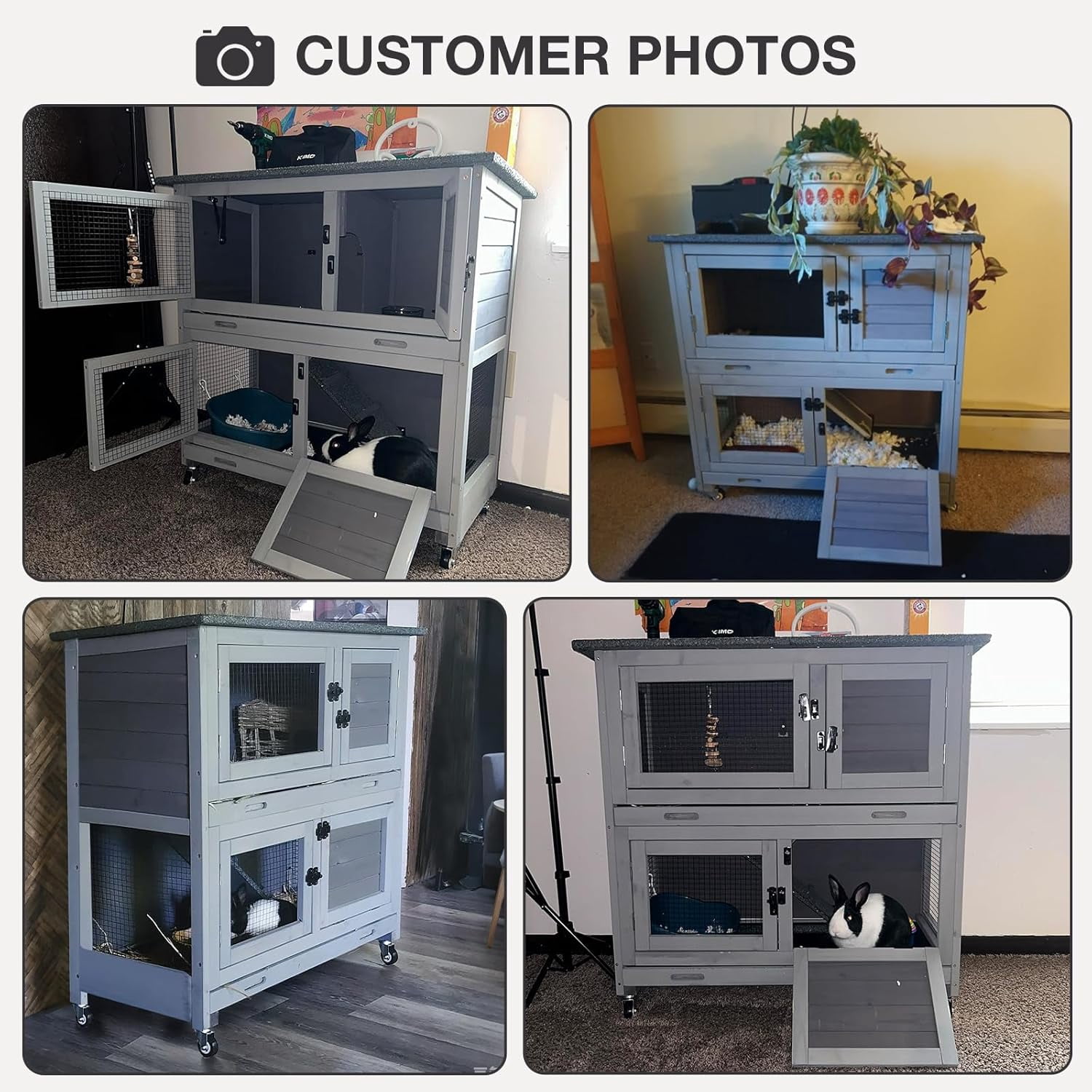 MEDEHOO Rabbit Hutch Outdoor Indoor Bunny Cage 2 with Large Pull-Out Trays 2 Story Guinea Pig Cage on Wheels- Move Freely