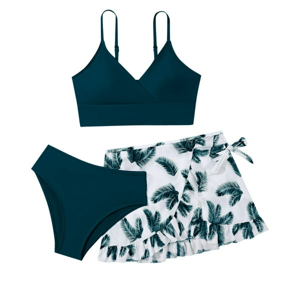 Luvoko Teen Girls Swimsuit,Kid Bikini Bikini With Skirt Kids Toddler Bathing Suit Girl Size 5-6 Girls Swimsuit Bottoms Two Piece Summer Sets Shorts Hawaiian Outfits For Kids(Dark Green,15-16 Years)