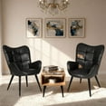 thumbnail image 3 of Mid Century Modern Faux Leather Accent Chair for Dining Room, Living Room, or Kitchen – High Back Support, Sturdy Metal Legs, Upholstered Comfort - Black Suede, 3 of 7