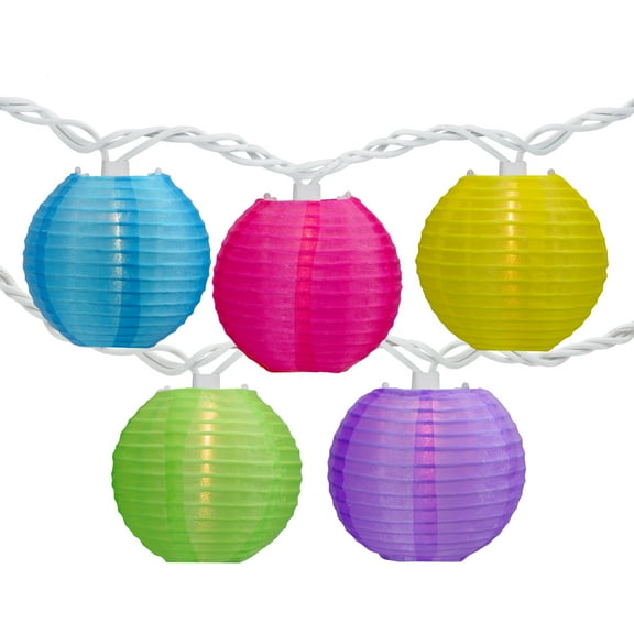 10-Count Multi-Color Summer Paper Lantern Lights Clear Bulbs
