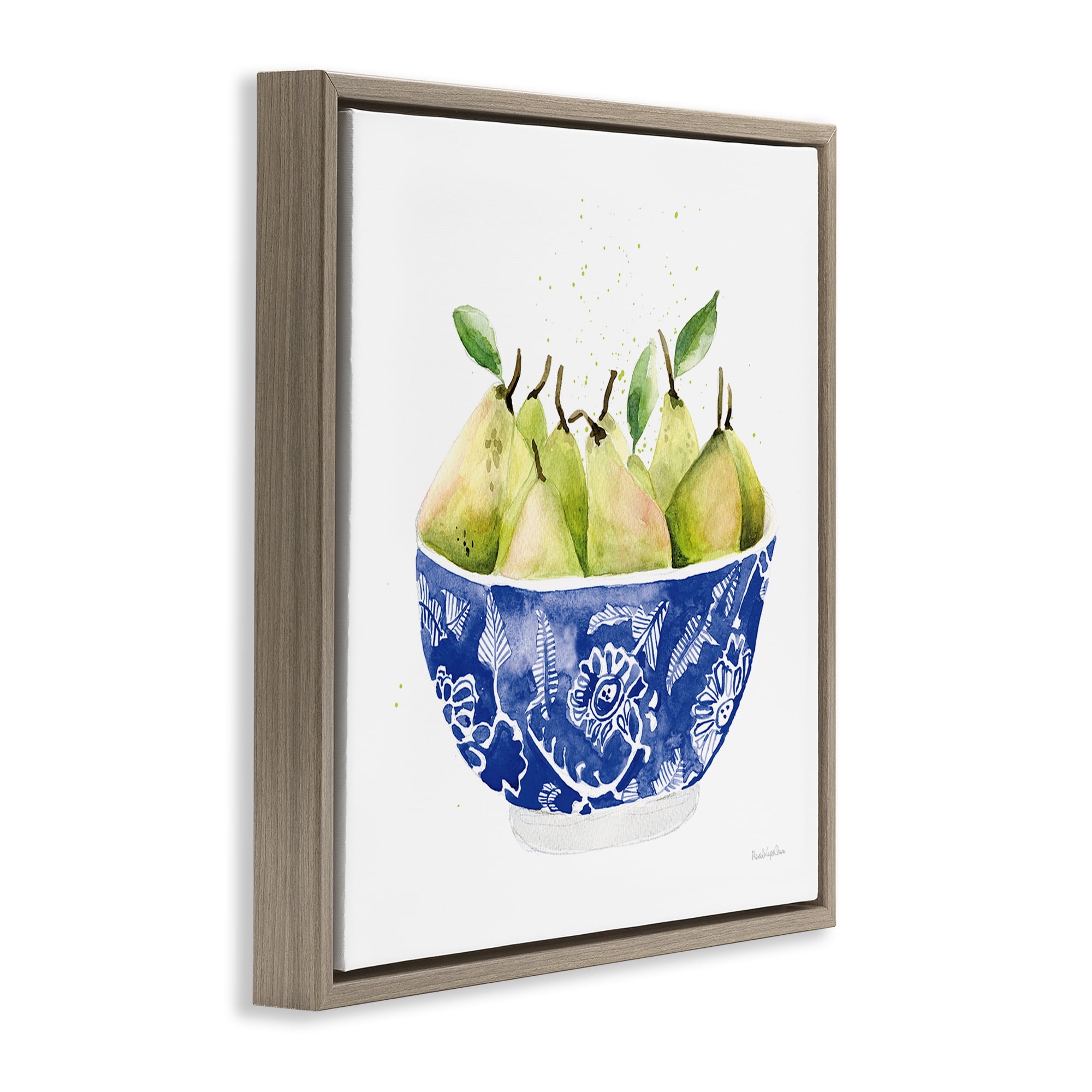 Stupell Industries Elegant Bowl of Pears Food & Beverage Painting Brown Floater Framed Canvas Art Print Wall Art, 18 x 18