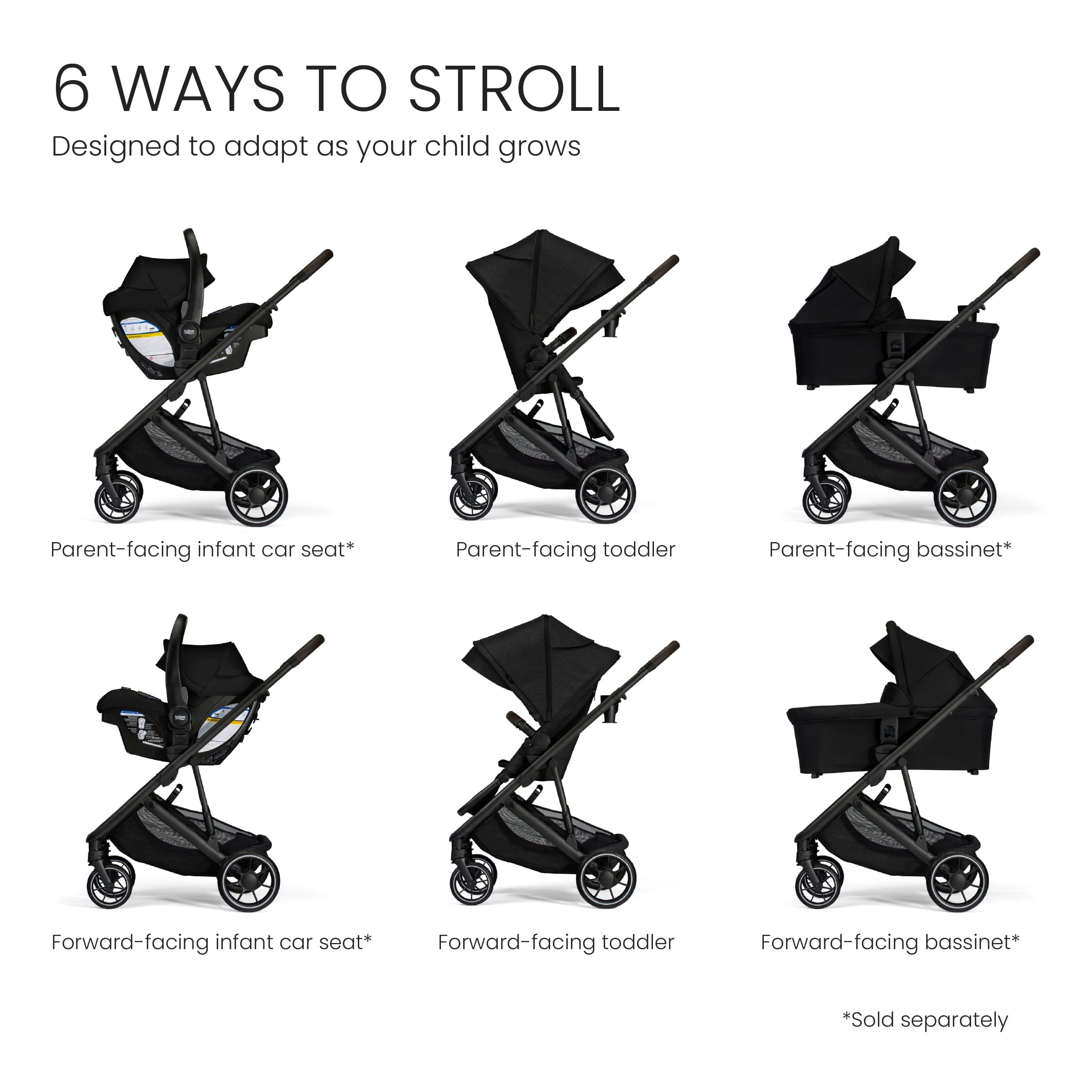 Britax® Prism™ Full-Size Modular Stroller, 1-Step Compact Fold, Telescoping Handlebar — Raven Black