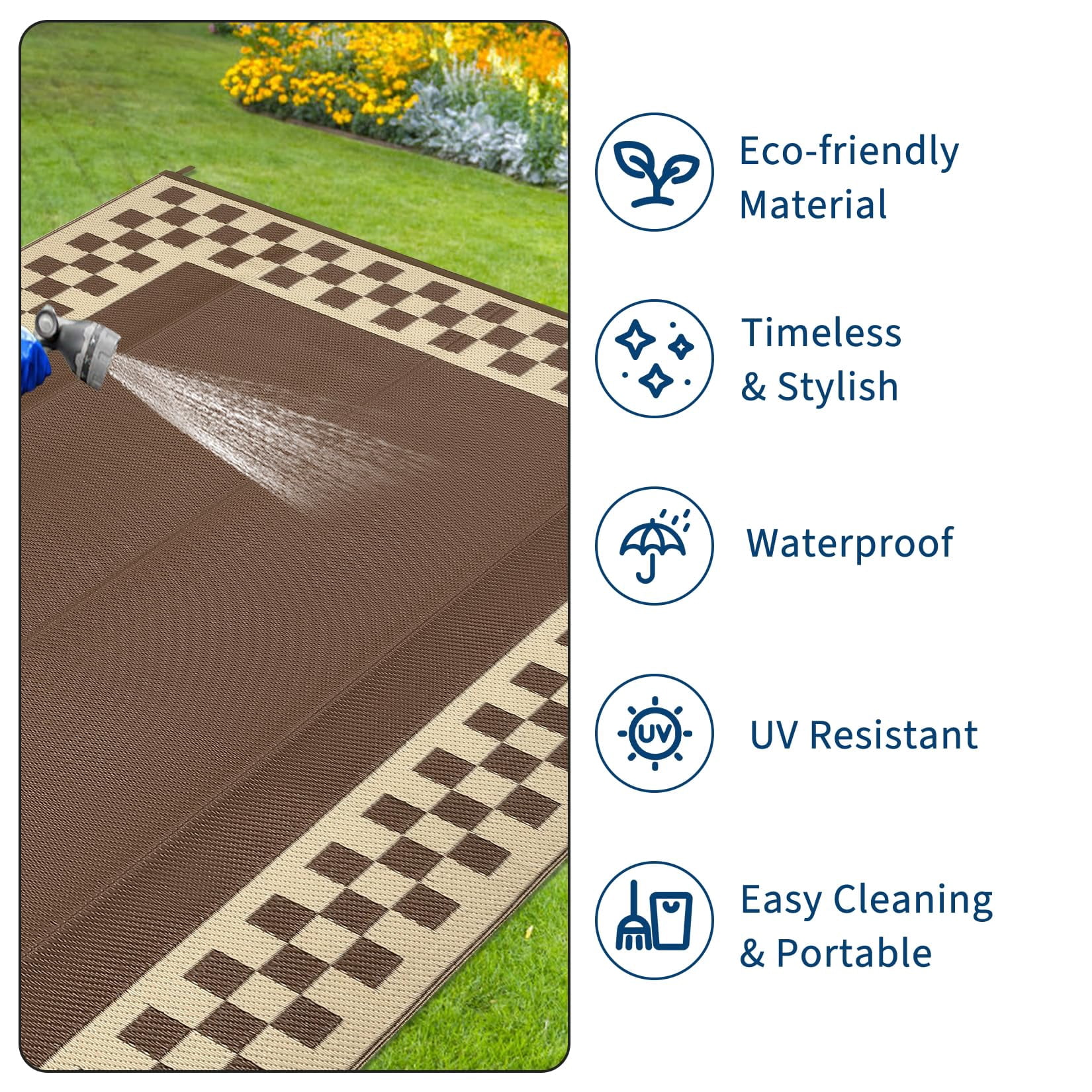 Outdoor Rug, Waterproof Reversible Patio Rug, Extra Large Plastic Straw Area Rug for Camping, RV, Backyard
