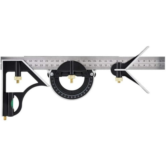 Équerre combinée de 300 mm - Métrique - Équerre combinée en métal univers et précise avec butée et outil de traçage - Outil de mesure professionnel haut de gamme (noir)