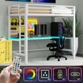 thumbnail image 2 of WARMMUSE Twin Size Metal Loft Bed, Heavy Duty Bed Frame with LED Lights & Desk for Bedroom, Dorm, or Gaming Setup, No Box Spring Needed, White, 2 of 8