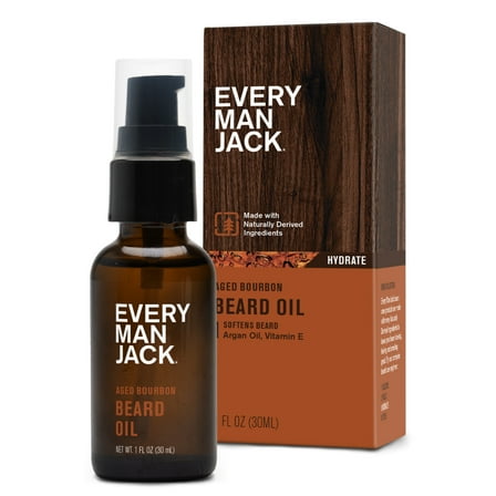 Every Man Jack Men's Beard Oil with Shea Butter and Argan Oil, Aged Bourbon Fragrance, 1 fl oz