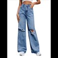 thumbnail image 1 of Pantalones Vaqueros Rotos de Cintura Alta para Mujer, Desgastados, Holgados, Rectos y de Pierna Azul Medio S, 1 of 10