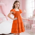 thumbnail image 7 of WUANDIXFA Girls Dress Flutter Sleeve A-Line Sundress Summer Casual Party Midi Dresses for 5-12 Years Kids (Orange, 5-6 Years), 7 of 7