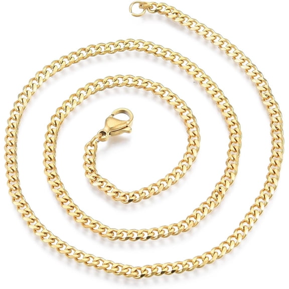 Gold 1 Strand Cuban Link Chain Necklace Men's 201 Stainless Steel Necklace Golden for Man Women DIY Necklace and Jewelry Craft Making 15.75 inch(40cm) Wide: 3mm